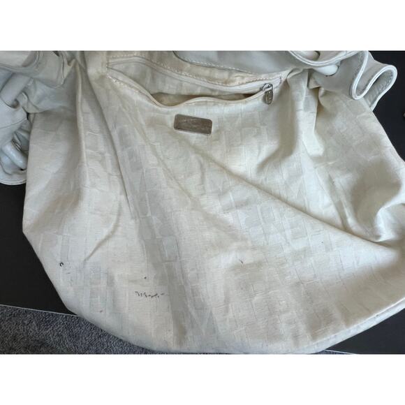 FURLA Ruched White X-Large Leather Shoulder Bag Purse Tote - Picture 10 of 15